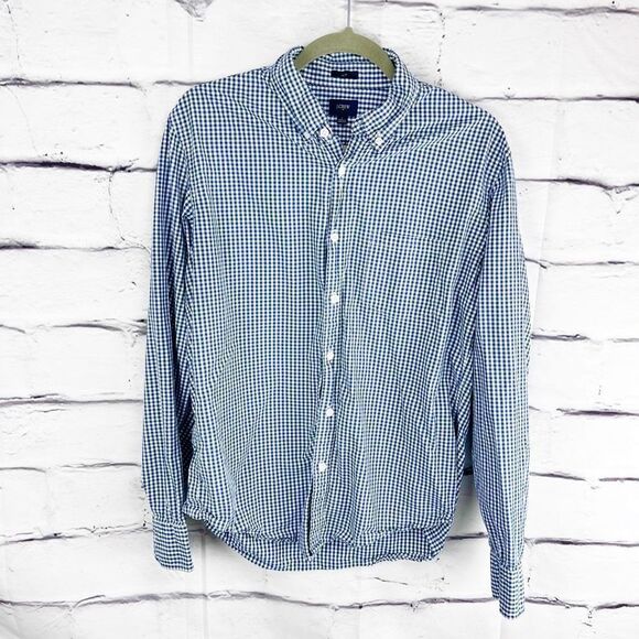 J.Crew Slim Fit Gingham Check Button Down Shirt Men’s L Blue White - Picture 2 of 6